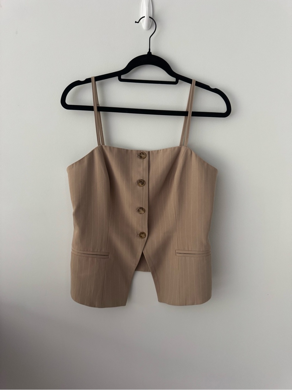 FREEMARKET Tan Pinstripe Button Front Vest Top Size M